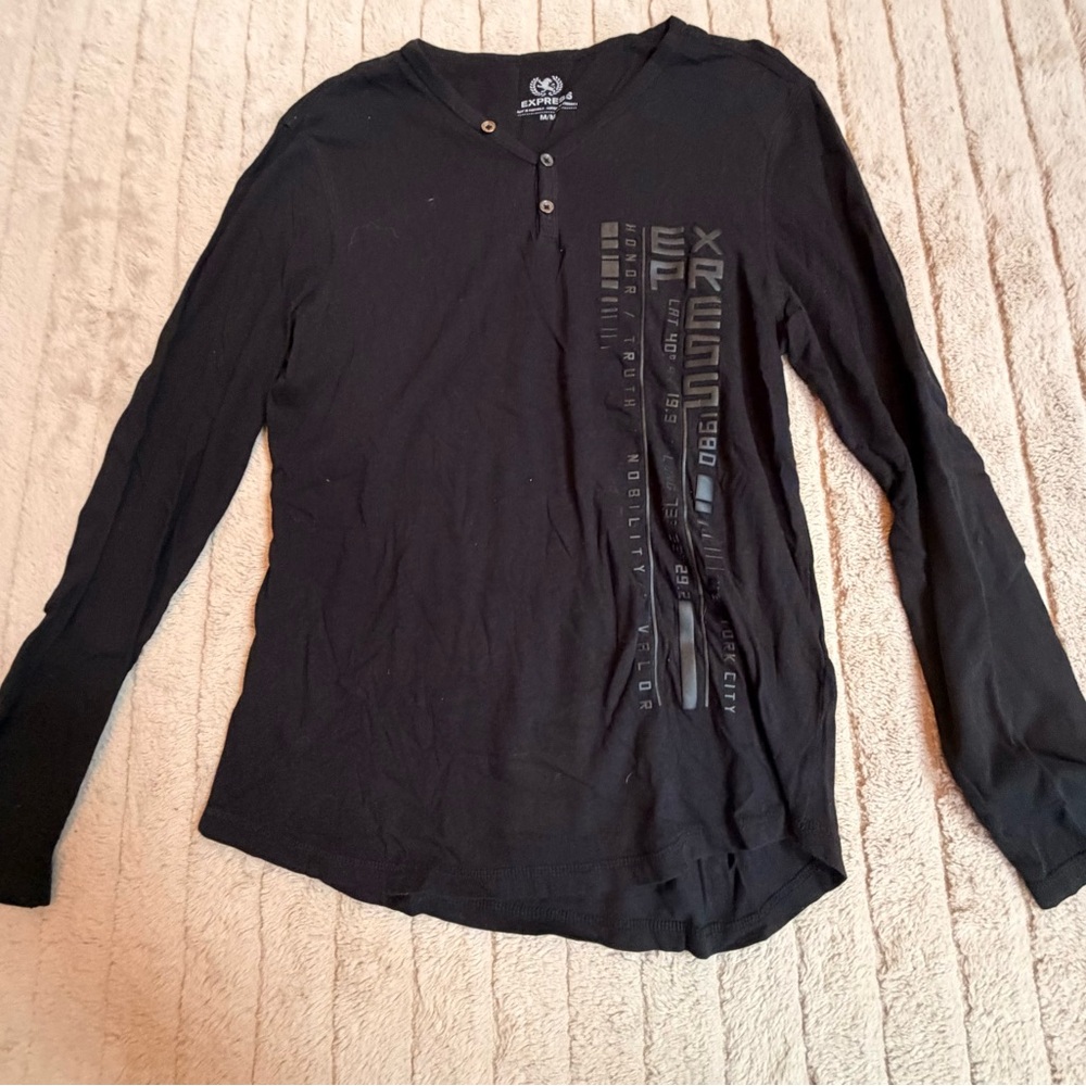 Express Black Long Sleeve Shirt with Graphic Design
